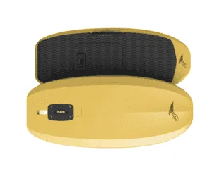 Top and bottom views of yellow Lift5 eFoil board