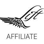 Black Lift Foils affiliate logo with stylized bird icon and the word “Affiliate”