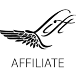 Black Lift Foils affiliate logo with stylized bird icon and the word “Affiliate”